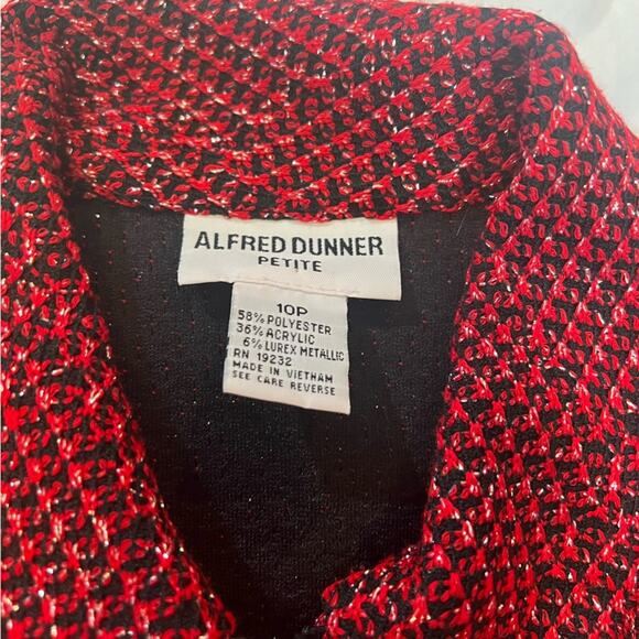 Alfred Dunner Jacket 10 Petite Zip Front Red Black Metallic Geometric Print - Picture 4 of 12